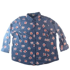 Duluth Trading Co. Sidewinder Button Down Shirt Blue Floral Women's size 3x